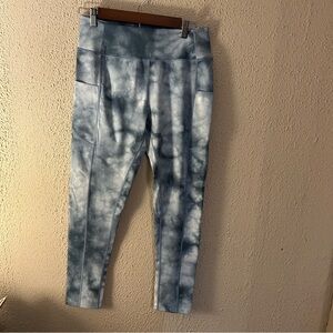 Liansh Blue Gray Tie-Dye High Waist Leggings With Pockets Size L Activewear